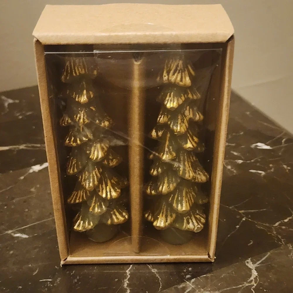 Christmas Tree Candles with Glass Candle Holders Set